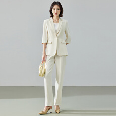 批发职业休闲五分袖西装套装女<b class='q'>夏</b>季新款总裁办工服简约百搭西服外套