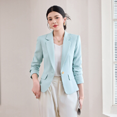 批发小个子蓝色西装外套女2025年早秋新款<b class='q'>修身</b>一粒扣通勤职业短款西服