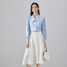 批发气质翻领蓝色<b class='q'>衬衣</b>女2025秋季新款时尚简约<b class='q'>OL</b>休闲百搭通勤长袖<b class='q'>衬衫</b>