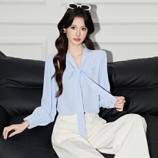 批发2025年设计感小众气质系带<b class='q'>衬衣</b>小衫女早秋休闲百搭<b class='q'>OL</b>时尚简约<b class='q'>衬衫</b>