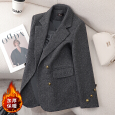 批发羊毛加棉加厚保暖双排扣<b class='q'>西装外套</b>女2025冬装简约干练气质通勤西服