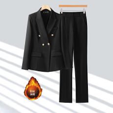 批发2025年黑色西服<b class='q'>套装</b>女秋冬季修身气质通勤职业<b class='q'>工作服</b>西装加绒加厚