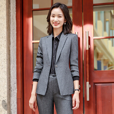 批发修身一粒扣灰色西装套装女2025秋冬季简约干练气质<b class='q'>通勤</b>职业工作服