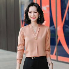 批发简约气质V领<b class='q'>雪纺衫女</b>2025秋冬季休闲百搭OL时尚通勤宽松长袖衬衫