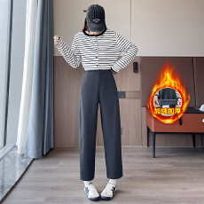批发烟管裤<b class='q'>女</b>秋冬2025新款小个子高腰显瘦加绒加厚直筒哈伦休闲西装裤