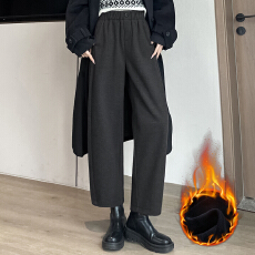 批发毛呢<b class='q'>九分</b><b class='q'>哈伦裤</b>女秋冬季高腰垂感小个子宽松显瘦加绒休闲直筒裤子