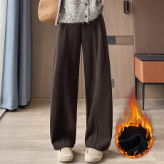 批发秋冬季加绒加厚毛呢弯刀裤女胖mm<b class='q'>加肥</b><b class='q'>加大</b>码高腰宽松阔腿休闲长裤