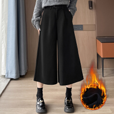 批发加绒加厚毛呢阔腿裤女秋冬高腰显瘦宽松小个子<b class='q'>休闲</b>垂感八分大脚裤