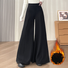 批发秋<b class='q'>冬</b>季加绒大脚甩裤女胖mm加大码宽松阔腿垂坠感显瘦加长休闲女裤