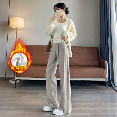 批发加绒保暖毛呢阔腿裤<b class='q'>女</b>2025秋冬季窄版高腰直筒休闲百搭人字纹<b class='q'>女</b>裤