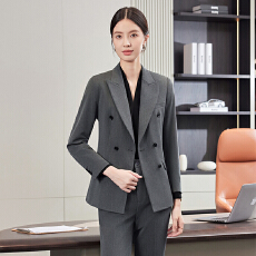 批发2025高级感双排扣灰色西服套装女秋冬季通勤正装<b class='q'>职业</b>工作服小西装