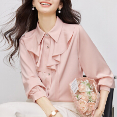 批发2026春季新款设计感<b class='q'>韩版</b>时尚洋气粉色衬衫女休闲通勤百搭<b class='q'>长袖</b>衬衣