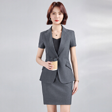 批发2026短袖灰色面试西装套装女职业正装小个子西服外套春秋套装裙子