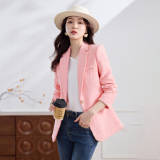 批发粉色小西装外套女2026早春<b class='q'>秋</b>新款高级感收腰休闲气质小西服上衣