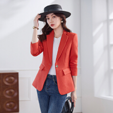 批发橘色西装外套女小个子2026早春新款修身显瘦高级感小西服套装