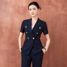批发职业正装短袖西服外套女<b class='q'>夏</b>季新款通勤休闲设计感修身气质西服套装