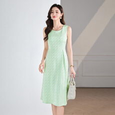 批发淑女气质圆领<b class='q'>连衣裙</b>女夏<b class='q'>高端</b>时尚名媛风女神范洋气无领中长款裙子