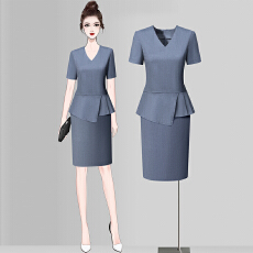批发职业装气质女神范高端短袖连衣裙女售楼部前台美容院<b class='q'>酒店</b><b class='q'>工作服</b>夏