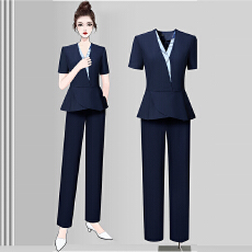 批发职业装气质女神范高端短袖套装售楼部前台美容院<b class='q'>酒店</b><b class='q'>工作服</b>两件套