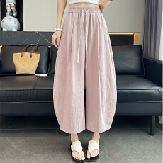 批发松紧腰哈伦<b class='q'>阔腿裤</b>女2026春夏新款高腰显瘦垂感宽松小个子九分<b class='q'>裤</b>