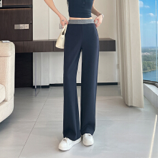 批发休闲时尚松紧腰长裤女春夏季新款简约气质<b class='q'>通勤</b>百搭运动直筒阔腿裤