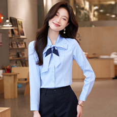 批发高端设计感气质系带<b class='q'>衬衣</b>男女同款春夏<b class='q'>OL</b>简约通勤职业长短袖<b class='q'>衬衫</b>