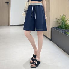 休闲韩式松紧腰牛仔宽松五分裤女2026夏季新款高端薄款高腰短裤