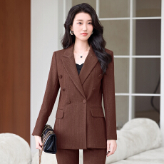 批发<b class='q'>职业</b>工作服西装外套女春秋高级感简约艺考干练通勤双排扣西服<b class='q'>套装</b>
