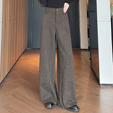 批发时尚羊毛豹纹长裤<b class='q'>女</b>秋冬高腰直筒裤胖mm大码<b class='q'>女</b>神范毛呢<b class='q'>西装</b>阔腿<b class='q'>裤</b>