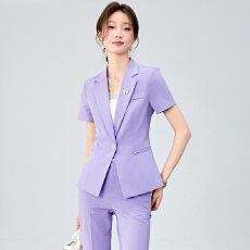 批发紫色西装外套女夏季薄款<b class='q'>美容院</b><b class='q'>工作服</b>气质女神范短袖职业西服套装