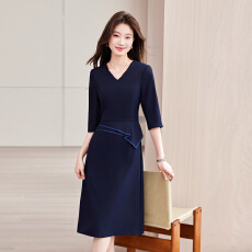 批发职业修身通勤气质中袖<b class='q'>连衣裙</b>2026夏季新款时尚正装干练V领<b class='q'>连衣裙</b>