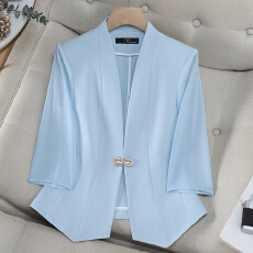 批发高级感无领西装外套女夏季新款时尚气质设计感<b class='q'>七分袖</b>小西服外套