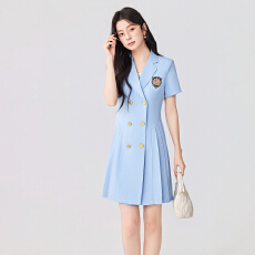 批发时尚气质修身中长款短袖西装连衣裙2026夏季新款女神范学院风裙子