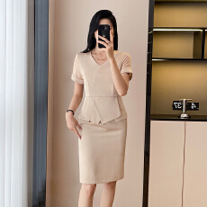 批发职业修身显瘦短袖<b class='q'>连衣裙</b>女夏季新款美容院前台接待员通勤工装裙