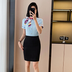 批发美容院技师服修身短袖系带衬衫女<b class='q'>夏季</b>职场西装内搭外穿<b class='q'>工作服</b>衬衫