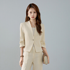 批发时尚气质V领无领西服外套<b class='q'>春</b>秋新款韩式港风减龄修身短款西装套装