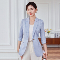 批发高端气质七分袖西服外套女<b class='q'>夏</b>季新款通勤休闲一粒扣修身气质西装潮