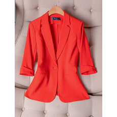 批发简约休闲纯色红色西装外套女小个子新款职业气质七分袖西装<b class='q'>夏</b>季