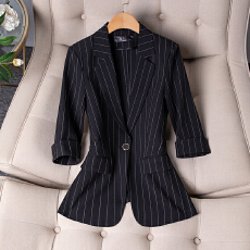批发条纹西装女外套新款时尚职业装气质女神范七分袖西装外套工作服<b class='q'>夏</b>