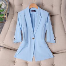 批发七分袖西装外套女<b class='q'>夏</b>季薄款高级感小个子休闲职业显瘦纯色西服外套