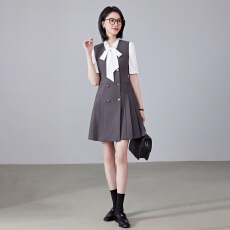 批发修身设计感高端双排扣西装连衣裙女秋季新款干练通勤气质马甲裙