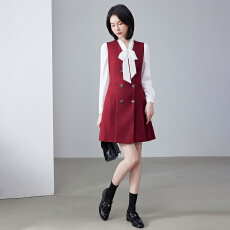 批发修身设计感高端双排扣西装连衣裙女秋季新款干练通勤气质马甲裙