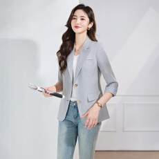 批发中袖西装<b class='q'>外套</b>女夏季高级感简约时尚通勤韩式港风气质小西服<b class='q'>外套</b>