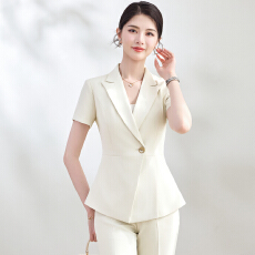 批发<b class='q'>职业</b>工作服西装外套<b class='q'>女</b>夏季高级感简约艺考干练通勤短袖西服<b class='q'>套装</b>