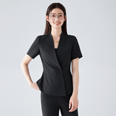 批发<b class='q'>职业</b>工作服西装外套<b class='q'>女</b>夏季高级感简约干练通勤短袖V领西服<b class='q'>套装</b>