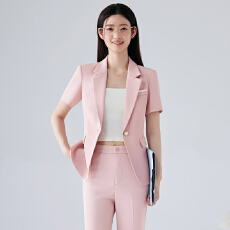 批发<b class='q'>职业</b>工作服西装外套<b class='q'>女</b>夏季高级感简约艺考干练通勤短袖西服<b class='q'>套装</b>