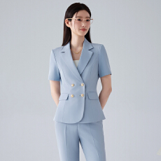 批发<b class='q'>职业</b>工作服西装外套<b class='q'>女</b>夏季高级感简约艺考干练通勤短袖西服<b class='q'>套装</b>