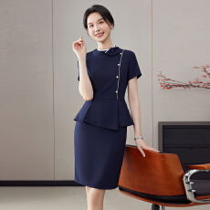 批发高级餐饮店工装职业<b class='q'>连衣裙</b>女夏新款修身气质女神范职场短袖裙子