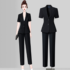 批发职业工服短袖西装外套女春夏季新款<b class='q'>通勤</b>修身短款小个子西服套装
