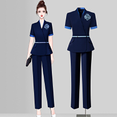 批发春夏短袖职业套装女气质工装酒店前台接待美容院售楼部工作服套裙